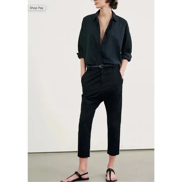 Nili Lotan 4 Paris Pants $495 Drop Crotch Slouchy Dress Trousers Crop Black - Picture 8 of 10